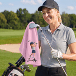 Personalized Golf Club Cartoon Golfer Photo Portable Waffle Golf Towel with Name and Hang Clip Daily Use Game Day Birthday Gift for Golfer Golf Lover