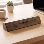 Personalised Wedge Walnut Name Plate Desk Sign with Logo Card Holder Office Decor Promotion Graduation Gift for Colleagues Graduates
