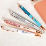 Personalised Birth Flower Glitter Dynamic Liquid Sand Ballpoint Pen with Name Office Supplies 2 Pcs Teacher's Day Gift for Teacher