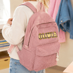 Personalised Colourful Crayon Letter Design Lightweight Corduroy Backpack with Name Back to School Outdoor Activities Birthday Gift for Kid