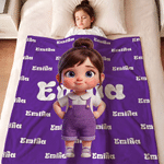 Personalised Multicolour Cartoon Character Photo Soft Throw Blanket with Name Home Decor Birthday Gift for Kids