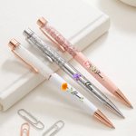 Personalised Birth Flower Glitter Dynamic Liquid Sand Ballpoint Pen with Name Office Supplies 2 Pcs Teacher's Day Gift for Teacher