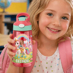 Personalized Fantasy Unicorn Dinosaur Flamingo 16 oz Water Bottle with Name and Photo Back to School Outdoor Activities Birthday Gift for Kid