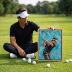 Láminas personalizadas en lienzo con foto de un jugador de golf al estilo de la pintura al óleo con nombre Regalo de cumpleaños para amantes de golf