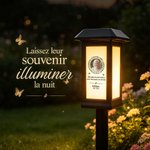 Lampe solaire de jardin personnalisée avec photo motif papillon et nom - Décoration commémorative - Cadeau de sympathie et de réconfort