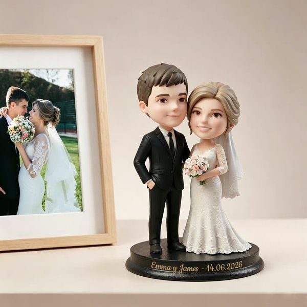 Figura 3D personalizada con foto de pareja de personajes animados y texto decoración de escritorio regalo de boda para parejas