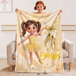 Personalised Cute Cartoon Ballerina Girl Soft Throw Blanket with Photo and Name Home Decor Birthday Gift for Ballet Lovers