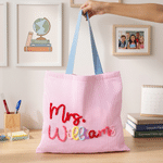 Personalised Striped Large Capacity Tote Bag with Title and Surname Daily Work Travel Use Teachers' Day Birthday Gift for Teachers Women Friends