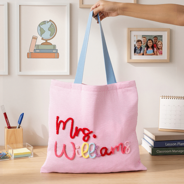 Personalised Striped Large Capacity Tote Bag with Title and Surname Daily Work Travel Use Teachers' Day Birthday Gift for Teachers Women Friends