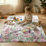 Personalized Warm Pink Wildflower Butterfly Soft Throw Blanket with Name Home Decor Birthday Gift for Baby Girl