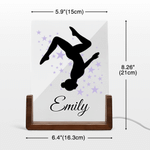 Personalized Gymnast Silhouette Acrylic LED Night Light with Name and Wooden Base Anniversary Birthday Gift for Dancers Gymnasts
