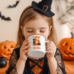 Personalized Halloween Witch Cartoon Character Initial Multicolour 12 oz Enamel Mug with Name Halloween Party Gift for Kids