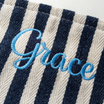 Personalised Pastel Stripe Embroidered Text Canvas Makeup Bag Daily Use Bridal Shower Birthday Gift for Bride