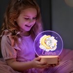 Personalized Cute Cartoon Animal Acrylic LED Night Light with Name and Wooden Base Bedside Decor Birthday Gift for Kids New Parents