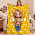 Personalised Multicolour Cartoon Character Photo Soft Throw Blanket with Name Home Decor Birthday Gift for Kids
