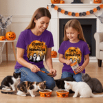 Personalized Spooky Halloween Monster Cat Kid Adult T-shirt Sweatshirt Hoodie with Name Matching Outfit Halloween Gift for Family Cat Lovers