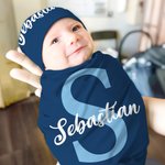 Personalized Multicolor 100% Cotton Flower Initial Name Swaddle and Knot Hat Set Baby Shower Birthday Gift for Newborns