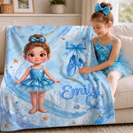 Personalised Cute Cartoon Ballerina Girl Soft Throw Blanket with Photo and Name Home Decor Birthday Gift for Ballet Lovers