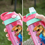 Personalised Watercolour Ink-Splash Dinosaur 16 oz Water Bottle with Name Daily Use Back to School Birthday Gift for Kids Dinosaur Lovers