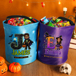 Personalized Magical Spooky Candy Quest Cartoon Character Photo LED Light Trick or Treat Bag with Name and Letter Halloween Party Gift for Kid
