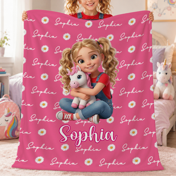 Personalized Hugging Plush Toy Cartoon Character Soft Throw Blanket with Name and Photo Home Decor Birthday Back to School Gift for Kids Boys Girls