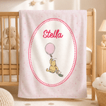 Personalized Classic Winnie the Pooh Cozy Throw Blanket with Name Nursery Decor Birthday Baby Shower Gift for Kid Baby Newborn