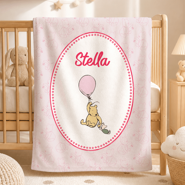 Personalized Classic Winnie the Pooh Cozy Throw Blanket with Name Nursery Decor Birthday Baby Shower Gift for Kid Baby Newborn