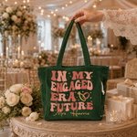 Personalized In My Engaged Era Future Large Capacity Corduroy Tote Bag with Text Travel Essential Engagement Gift for Bride to Be Woman