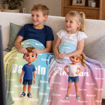 Personalised Multicolour Cartoon Character Photo Soft Throw Blanket with Name Home Decor Birthday Gift for Kids