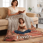 Personalised Book‑Reading Character Photo Soft Throw Blanket with Name and Title Daily Reading Use Living Room Birthday Gift for Book Lovers Family