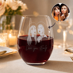 Personalized Besties Photo 15 oz Stemless Wine Glass with Name Home Decor Date Night Birthday Gift for Bestie Best Friend