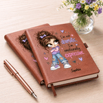 Personalized Cute Cartoon Girl Sassy Quote PU Leather Notebook with Name Back to School Season Birthday Gift for Besties Friends