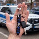 Personalized Thin Blue Line Woven Strap Police Keychain with Text Charm Retirement Academy Graduation Gift for Officer