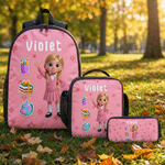 Personalized 3D-Style Character Artwork Photo Backpack Lunch Bag Pencil Case Set with Name Back to School Birthday Gift for Kids Students