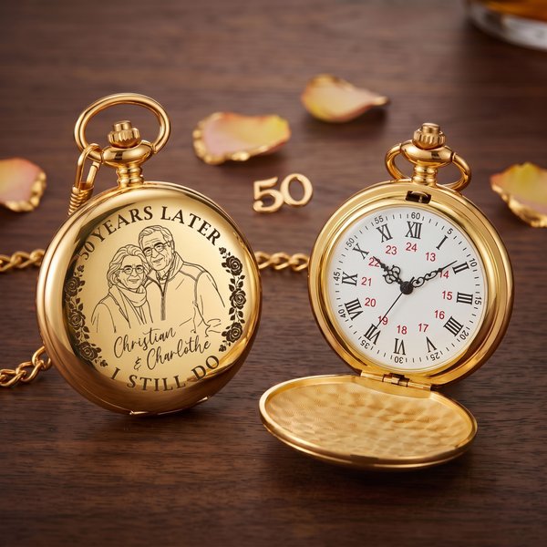 Personalised I Still Do Rose Romantic Photo Design Pocket Watch with Names and Year Anniversary Birthday Gift for Mum Wife Couple