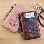 Personalized Birth Flower & Birthstone Stethoscope PU Leather Passport Holder Wallet with Name Travel Essential Birthday Gift for Nurse Doctor