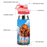 Personalized Ink Splash Dinosaur City 12 oz Insulated Water Bottle with Name Back to School Birthday Gift for Kid Dinosaur Lover