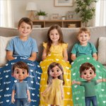 Personalised Cartoon Character Photo Multicolour Soft Throw Blanket with Name Home Decor Birthday Gift for Kids Family Friend