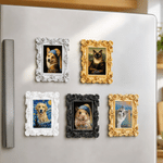 Personalised Oil-Painting Style Pet Portrait Art Vintage Frame Fridge Magnet with Name Birthday Adoption Anniversary Gift for Pet Lover Owner