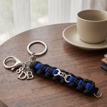Personalized Thin Blue Line Woven Strap Police Keychain with Text Charm Retirement Academy Graduation Gift for Officer
