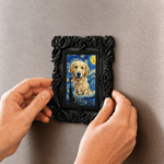 Personalised Oil-Painting Style Pet Portrait Art Vintage Frame Fridge Magnet with Name Birthday Adoption Anniversary Gift for Pet Lover Owner