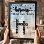Personalized Cute Paw Print Crossword Puzzle Art Wooden Plaque with Name Home Decor Birthday Gift for Pet Owners Lovers