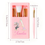 Personalised Mother of Pearl Effect Birth Flower 5 Pcs Makeup Brushes Box Set with Name and Mirror Birthday Gift for Woman