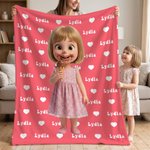 Personalised Cartoon Character Photo Multicolour Soft Throw Blanket with Name Home Decor Birthday Gift for Kids Family Friend