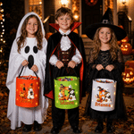 Personalized Cute Pumpkin Ghost LED Light Bucket Bag with Name and Initial Trick or Treat Halloween Party Birthday Gift for Kid Boy Girl