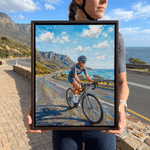 Personalised Oil Painting Style Cyclist Photo Canvas Prints with Name Modern Living Room Decor Birthday Gift for Cycling Lovers