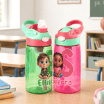 Personalised Q-Version Cartoon Character Photo 12 oz 16 oz Water Bottle with Name Straw and Handle Back to School Birthday Gift for Kids