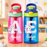Personalised Fantasy Unicorn Initial 16 oz Food-Grade Water Bottle with Name Handle and Straw Back to School Birthday Gift for Kids Girls