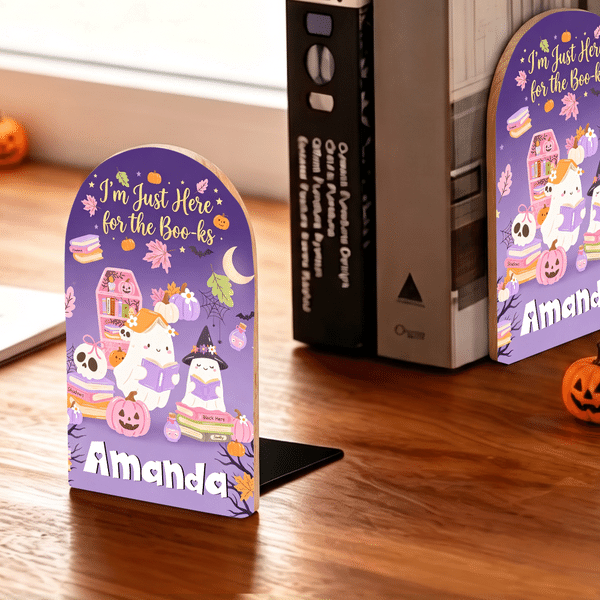 Personalized Halloween Ghost Bookends Pair of 2 with Name  Daily Use Halloween Party Gift for Kids Students Teachers