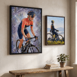 Personalised Oil Painting Style Cyclist Photo Canvas Prints with Name Modern Living Room Decor Birthday Gift for Cycling Lovers